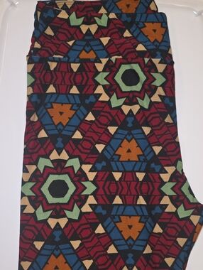 LuLaRoe Geometric Tribal Print Leggings in Red, Blue, Green, Tan, Black